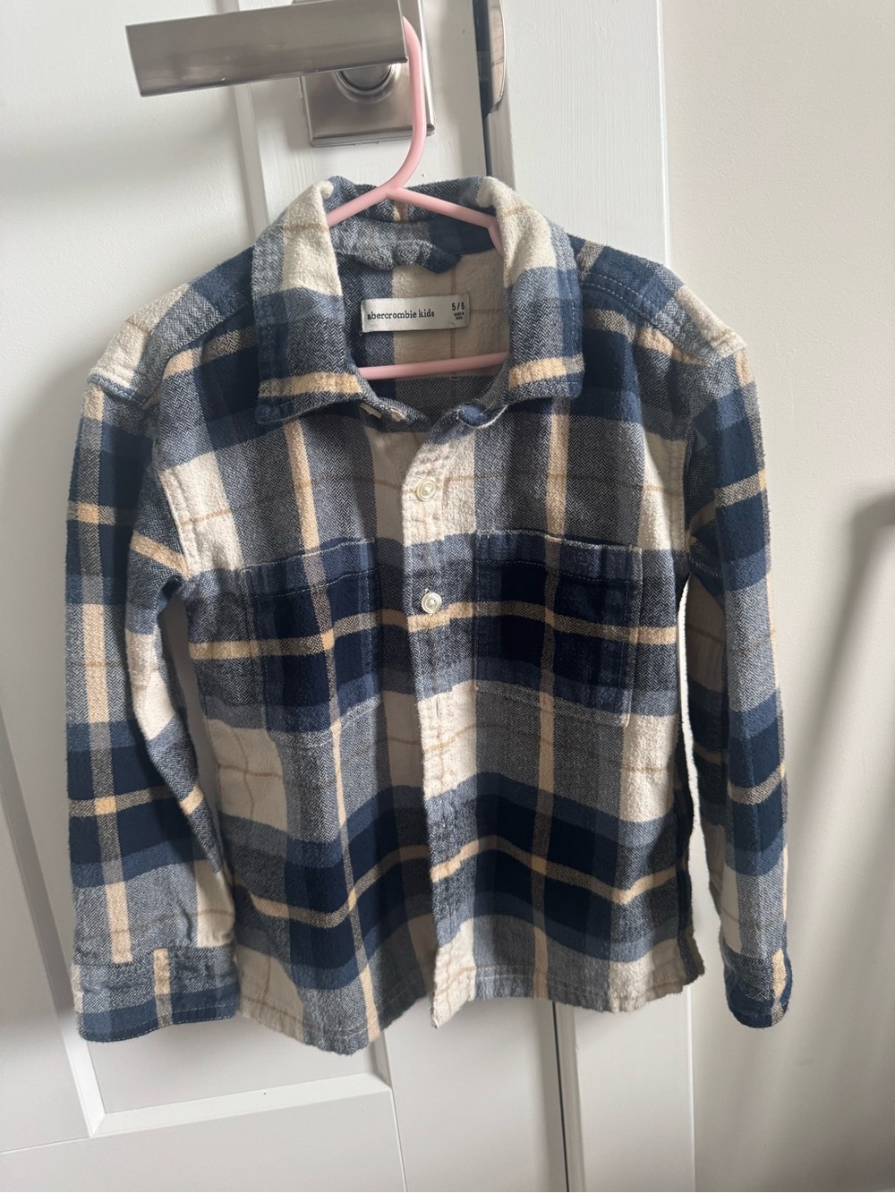 Abercrombie & Fitch Navy, Cream & Tan Plaid Button-Down Shirt